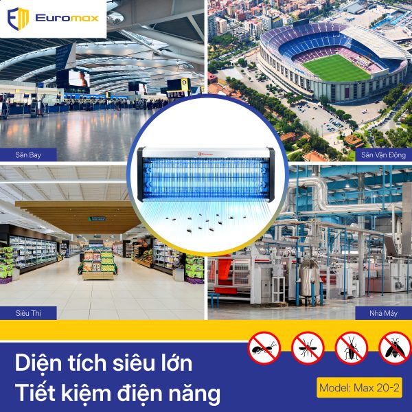 Đèn diệt côn trùng MAX 20-2 bảo vệ kho hàng rộng lớn